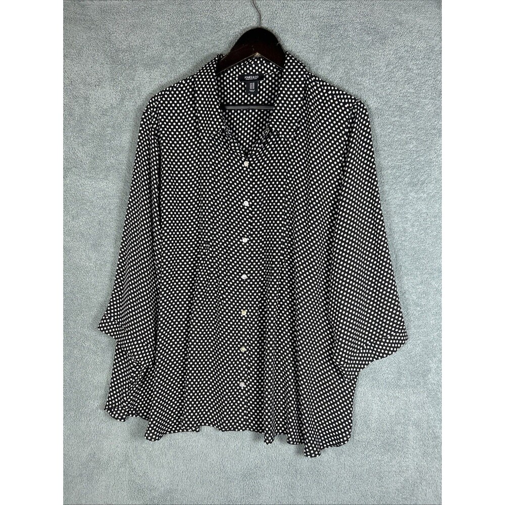 Jones And Co Plus Size‎ Shirt Womens 2X Button Down Polka Dot Pleats Classic